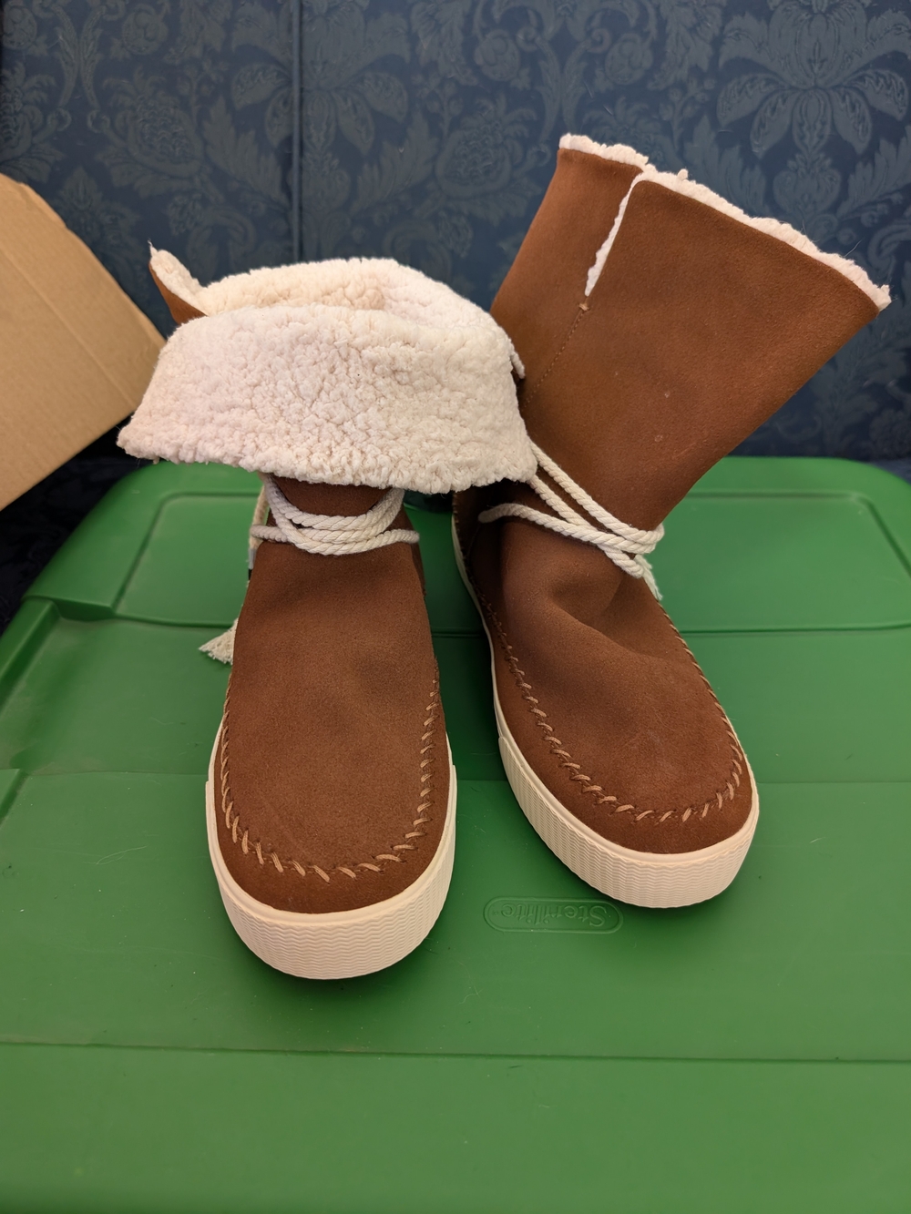 Toms Brown Faux Suede Shearling-Lined Ankle Booties